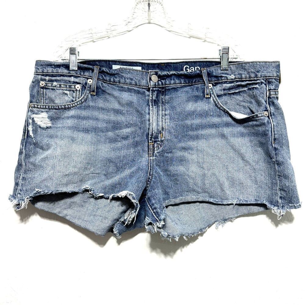 Gap Authentic Girlfriend High Rise Cutoff Medium Wash Denim Jean Shorts size 34